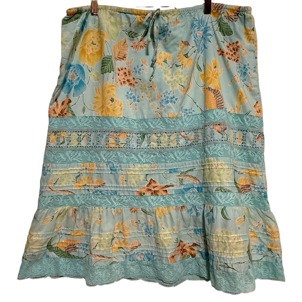 VTG Y2K Banana Republic Midi Tiered Floral Skirt SIZE 16 2004 Linen Cotton Boho